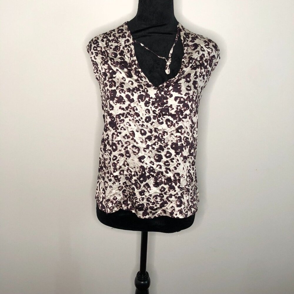 Three Eighty Two Womens Blouse XS Brown Sahara Animal Backless Short Sleeve NWT‎